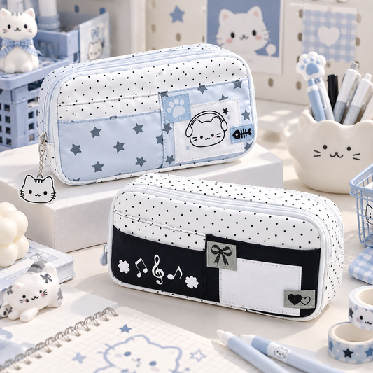 PencilNest Kitty Dot Multi-Layer Pencil Case